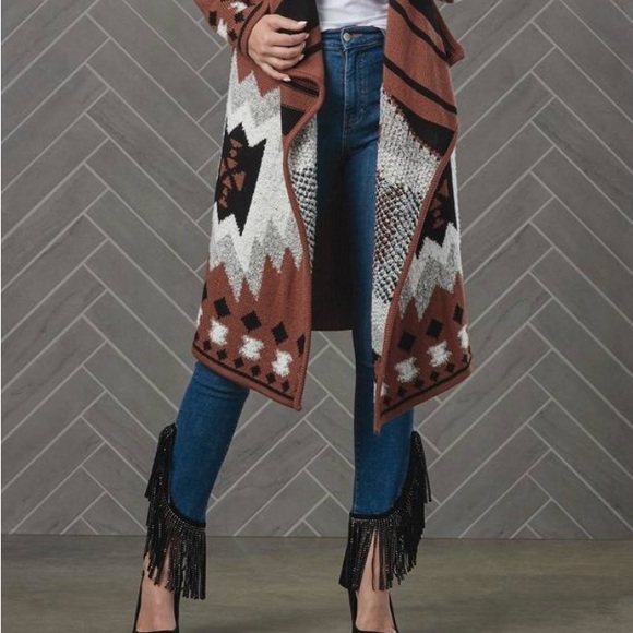 K Jordan Sweaters - K Jordan Rust & Cream Aztec Open-Front Knit Cardigan